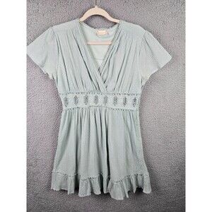 Altar'd State Dress Womens L Green Cottagecore A-Line Ruffles Peek A Boo Trim
